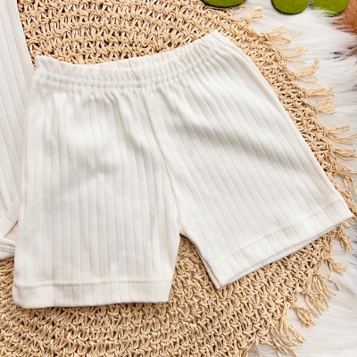 Conj. Body Manga Curta e Short Canelado - Off White